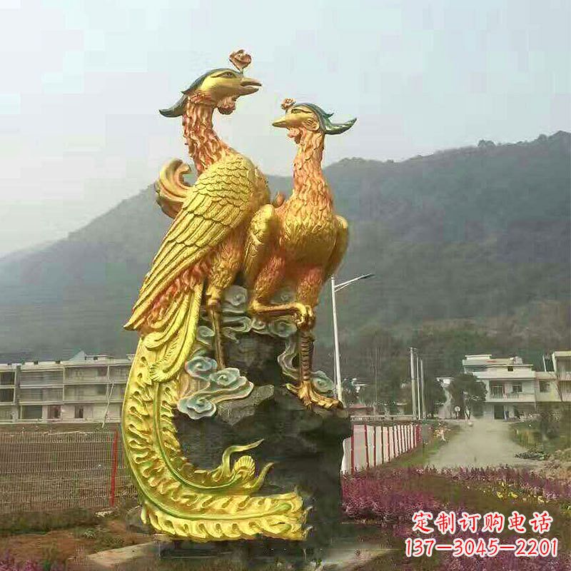 张掖凤凰景观铜雕塑-公园景区瑞鸟凤凰鎏金景观雕塑