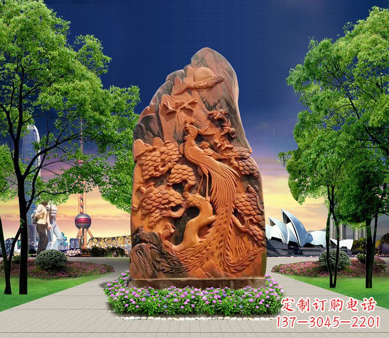 张掖凤凰石雕公园动物摆件