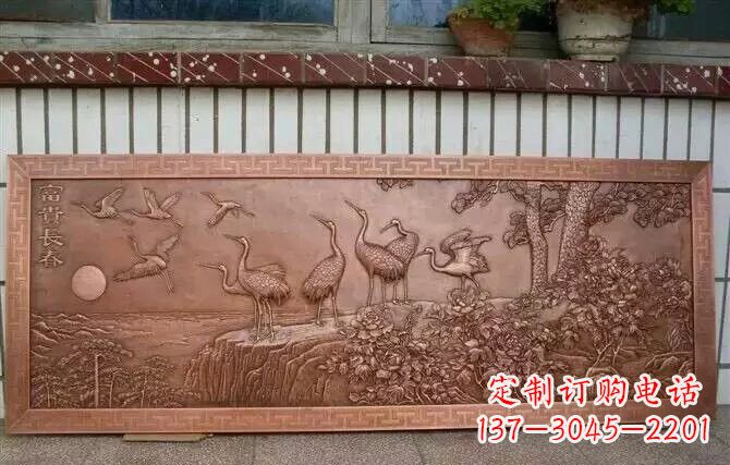 张掖富贵仙鹤浮雕锻铜雕塑