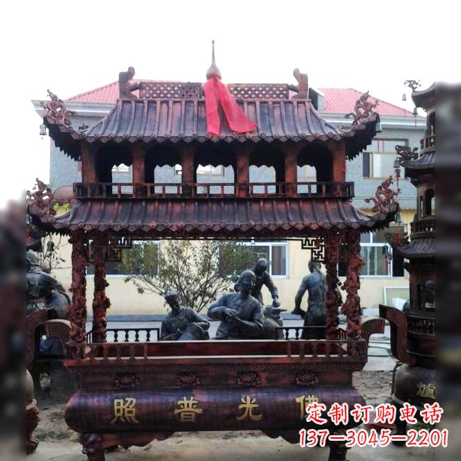 张掖古典风格三足铜香炉定制雕塑