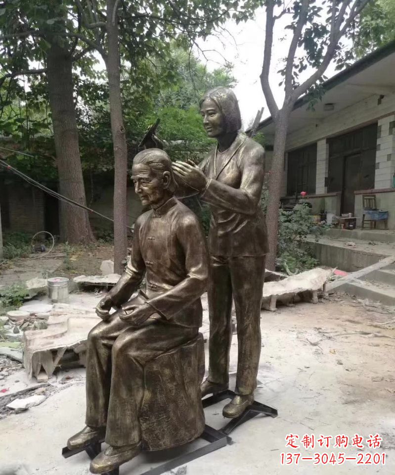 张掖产品名称纪念母亲的梳头人物铜雕