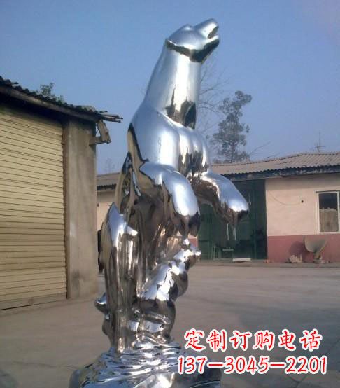 张掖公园不锈钢抽象北极熊动物雕塑