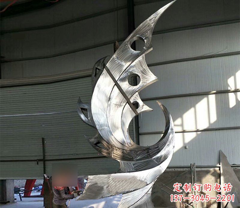 张掖公园不锈钢抽象凤凰景观雕塑 (3)