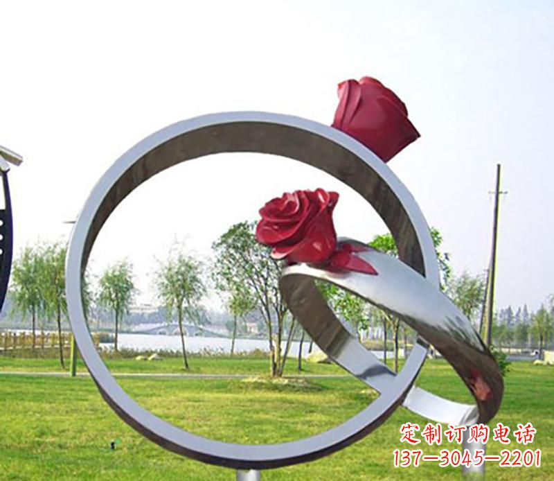张掖不锈钢景观婚戒雕塑