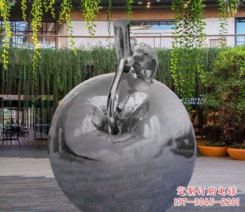 张掖公园时尚不锈钢镜面苹果雕塑