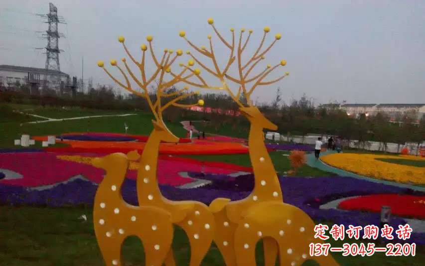 张掖不锈钢美陈动物鹿雕塑