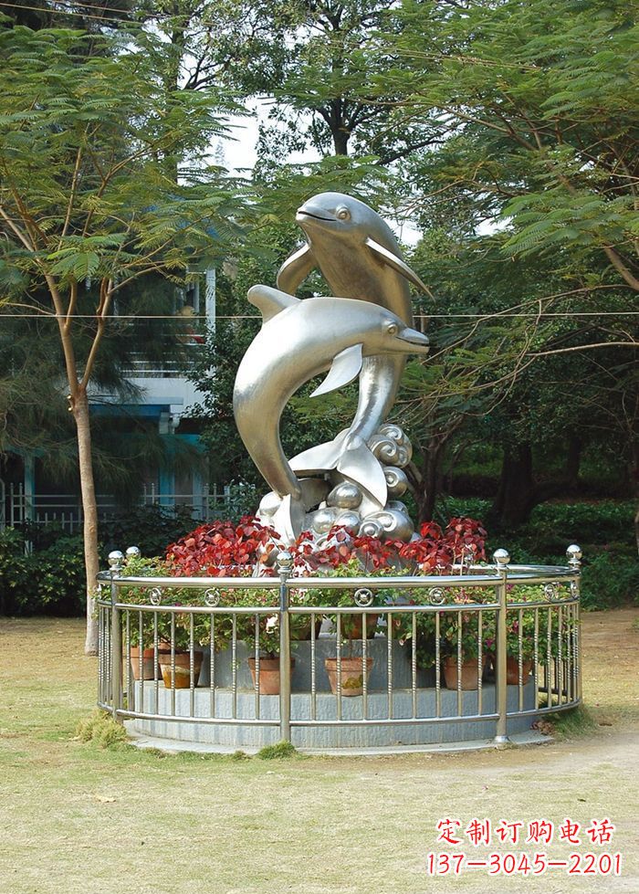 张掖不锈钢踏浪海豚雕塑