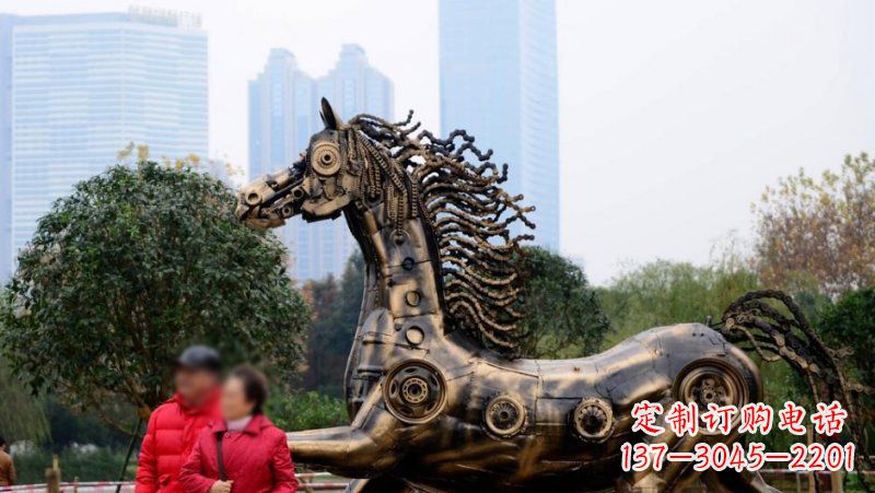 张掖公园抽象机械马动物铜雕