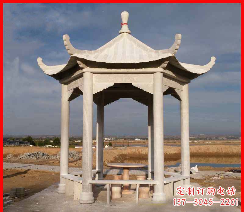 张掖公园大理石六角石雕凉亭 (2)