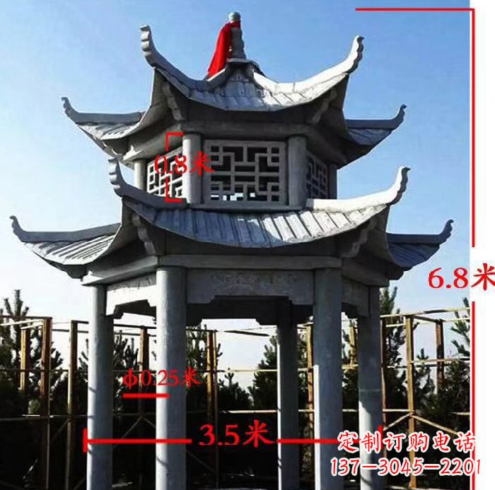 张掖杰出的大理石六角石双层凉亭雕塑