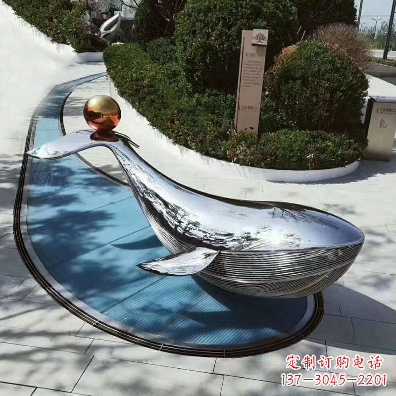 张掖公园大型鲸鱼景观雕塑摆件-不锈钢镜面动物雕塑