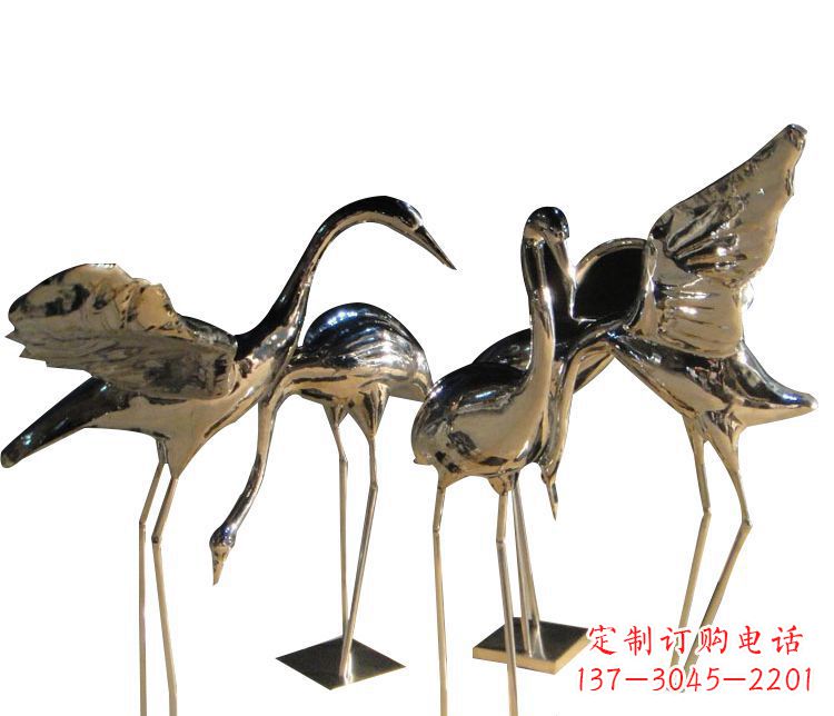 张掖三角中国领雕塑不锈钢仙鹤雕塑