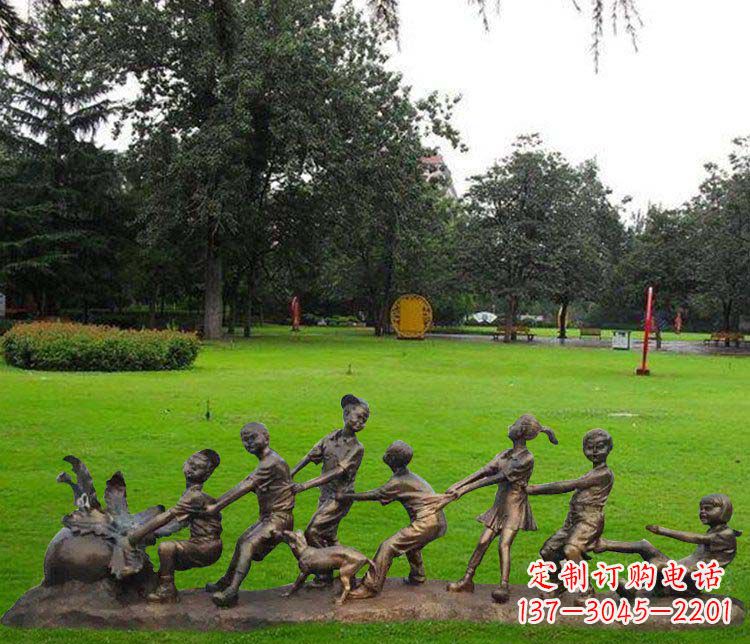 张掖公园儿童拔萝卜人物小品铜雕