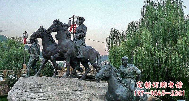 张掖公园红军骑马景观铜雕