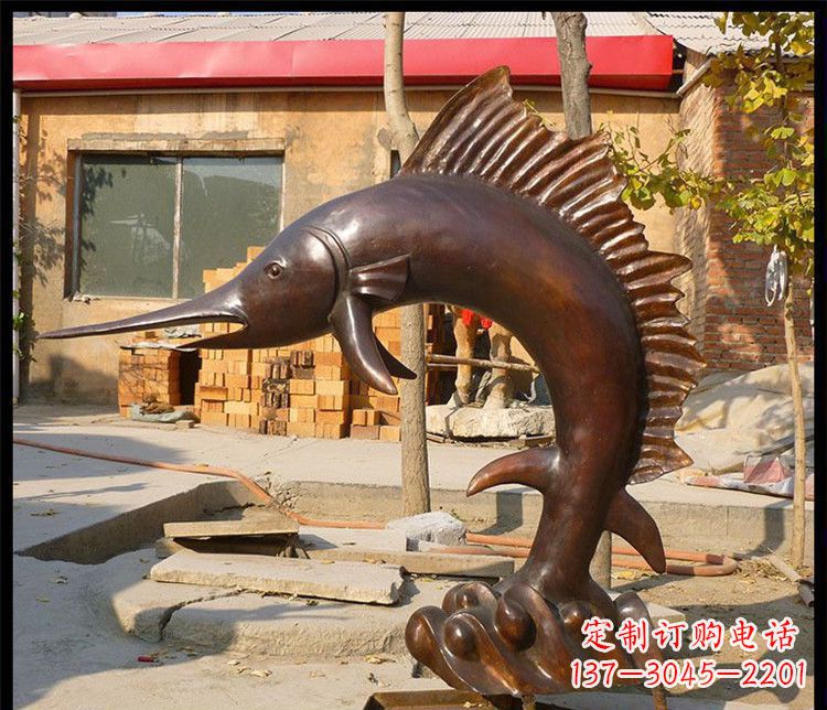 张掖公园剑鱼动物铜雕
