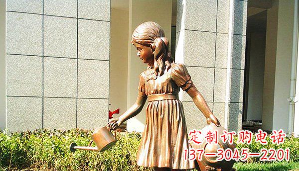 张掖可爱的公园小女孩铜雕
