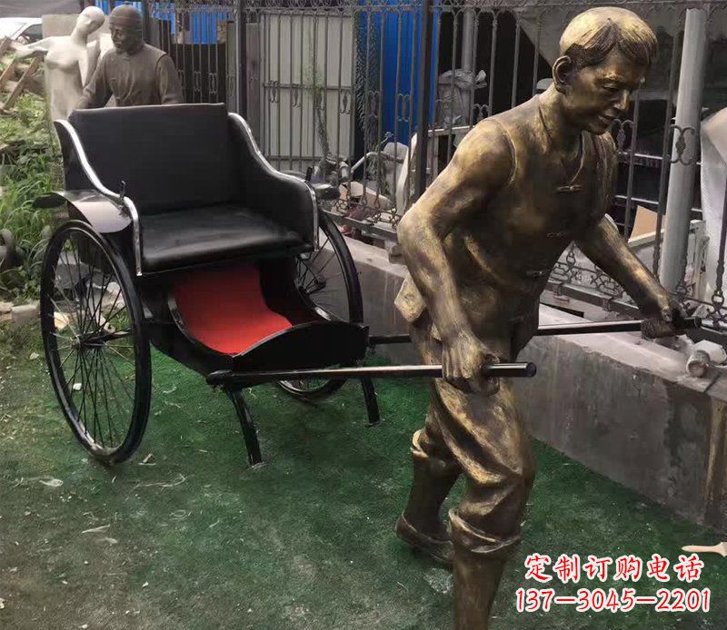 张掖精美铜雕车夫人物雕塑