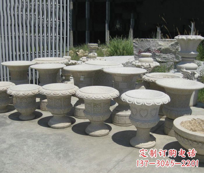 张掖大理石花盆石雕艺术品