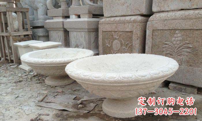 张掖细腻雅致的大理石花盆石雕