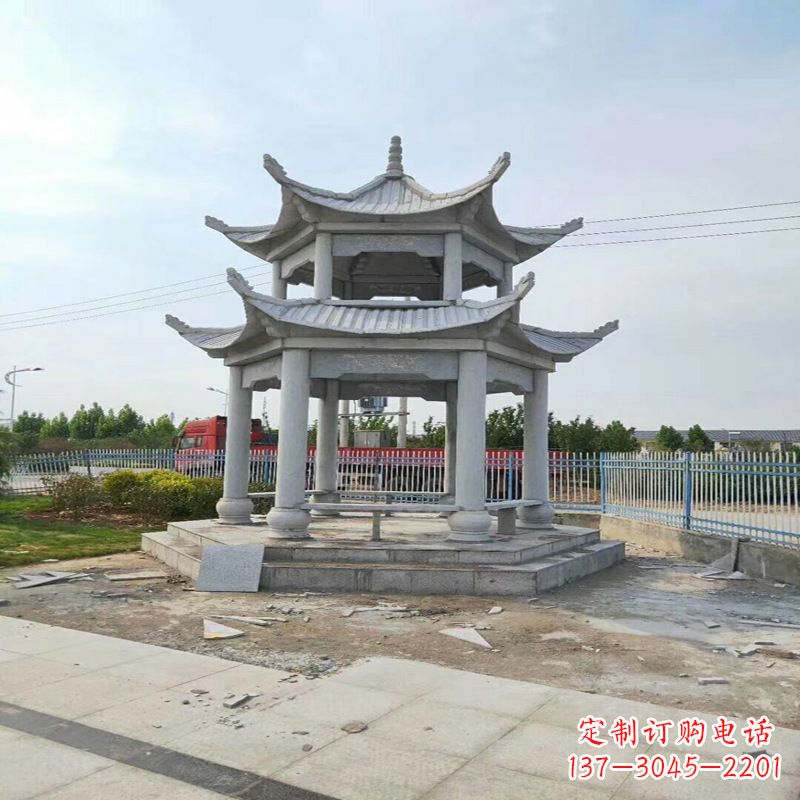 张掖中领雕塑-精美双层凉亭石雕
