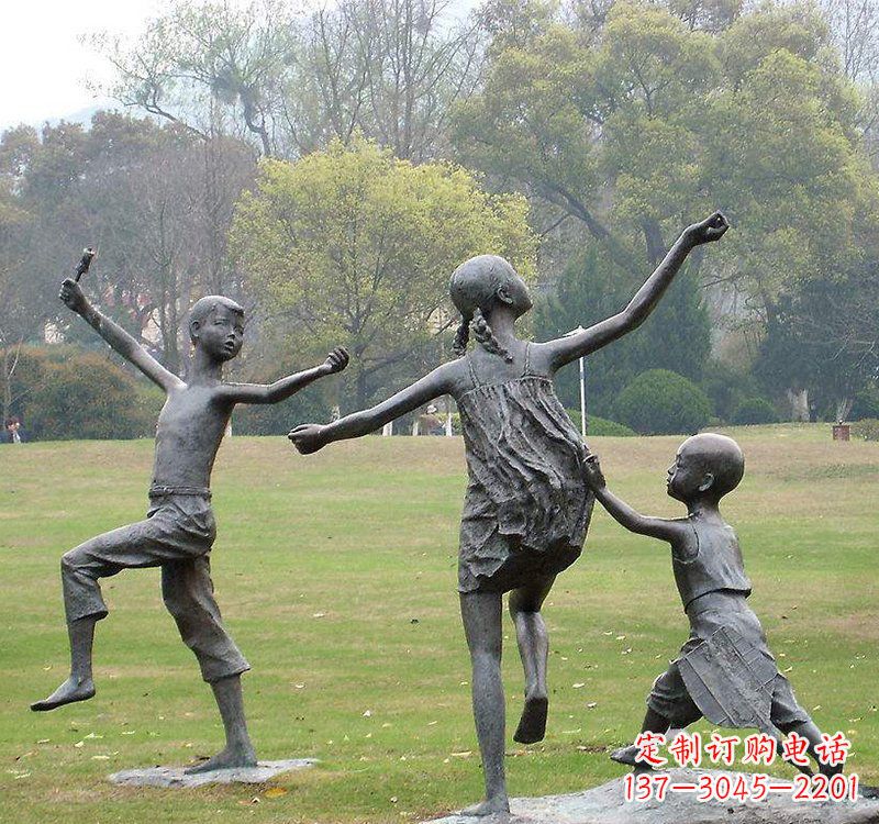 张掖公园人物放风筝的儿童铜雕