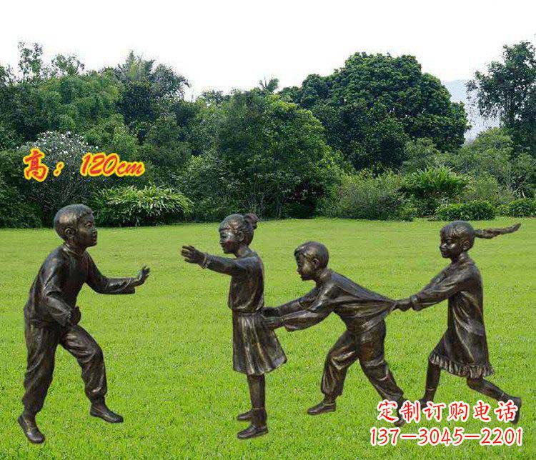 张掖公园玩老鹰捉小鸡的儿童小品铜雕 (2)