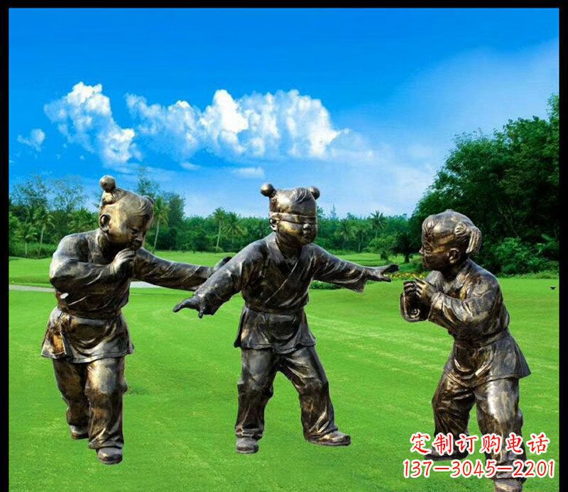 张掖精致的儿童铜雕造型，增添公园乐趣