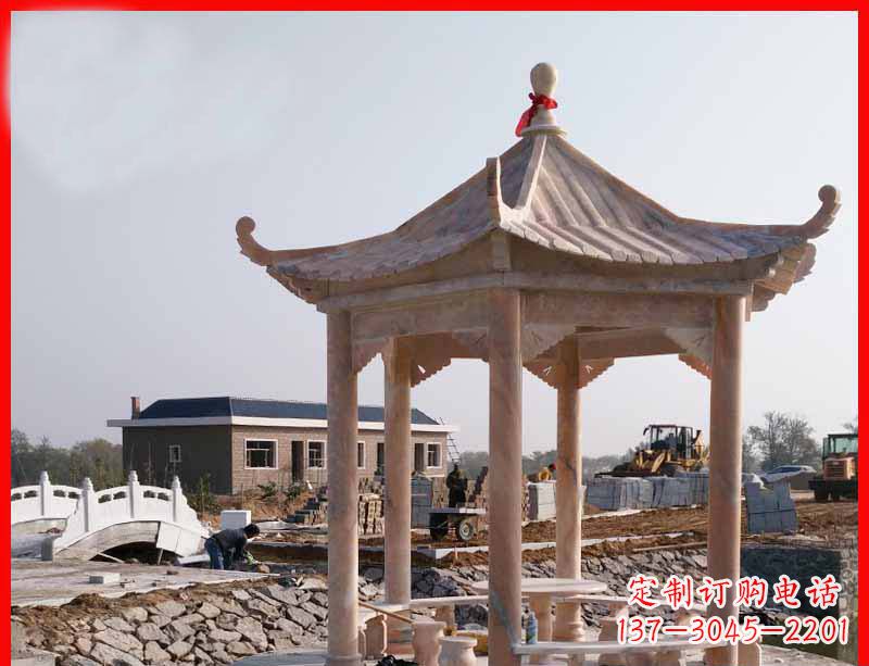 张掖红六角石凉亭雕塑