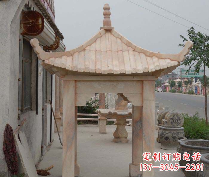张掖精美红六角石凉亭雕塑