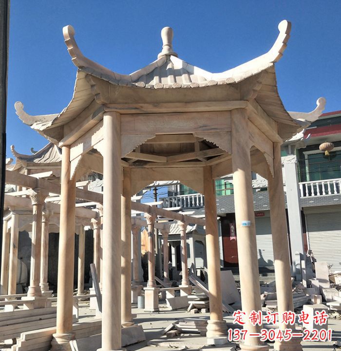 张掖公园晚霞红凉亭雕塑