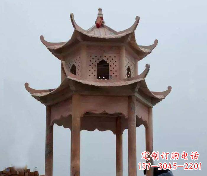 张掖中领雕塑双层六角石雕凉亭
