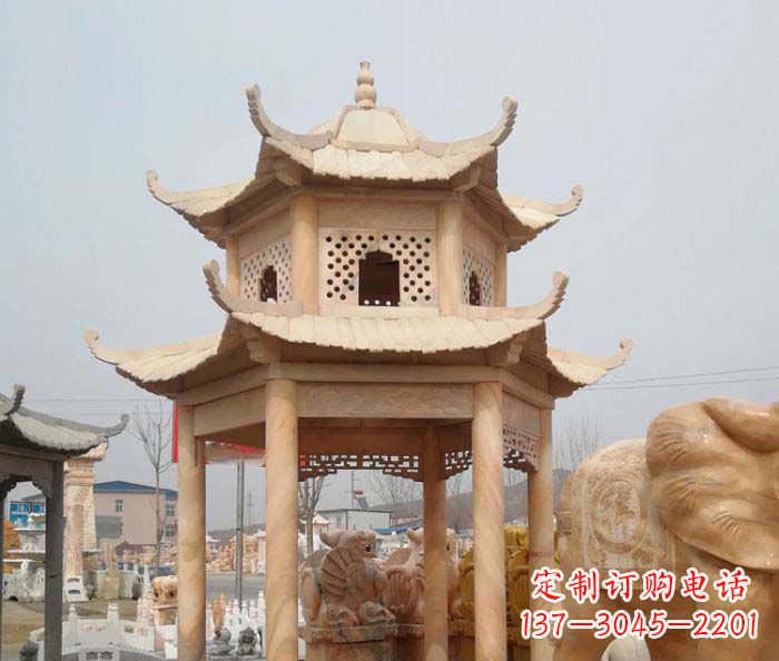 张掖红双层六角石凉亭雕塑