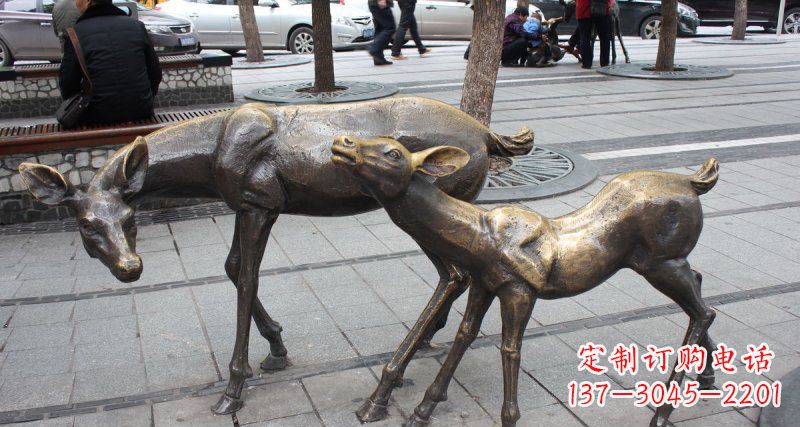 张掖公园小鹿动物铜雕 (2)