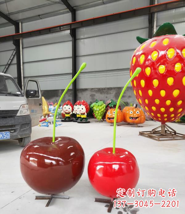 张掖领雕塑玻璃钢仿真樱桃水果雕塑