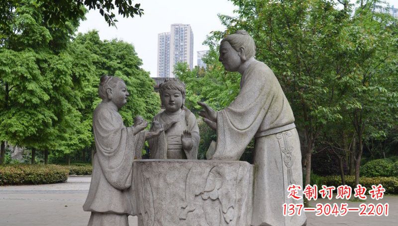 张掖孔融让梨石雕,精美的古代人物雕塑