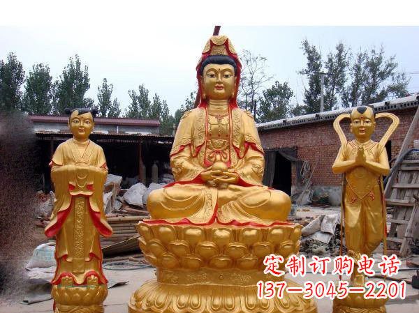 张掖观音善财童子龙女铜雕