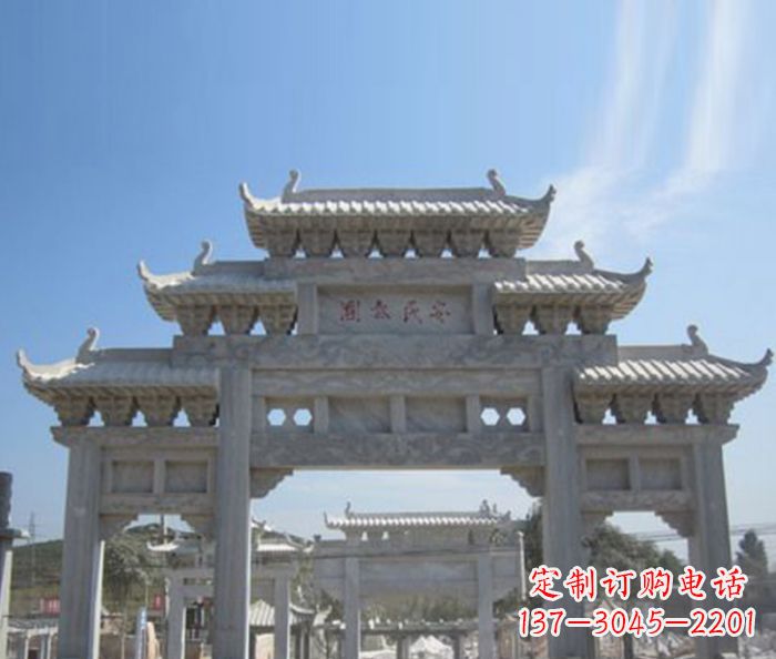 张掖广场景观三门石雕牌坊 (2)