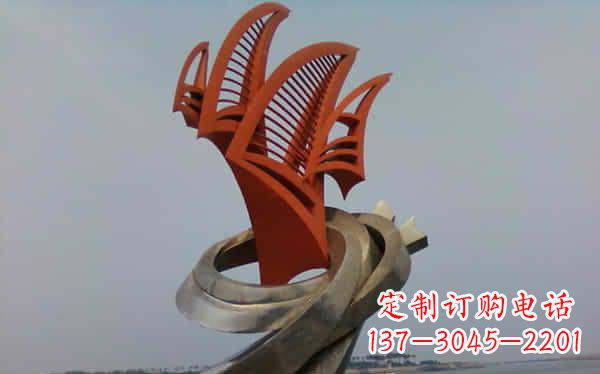 张掖海边不锈钢海浪和帆船雕塑
