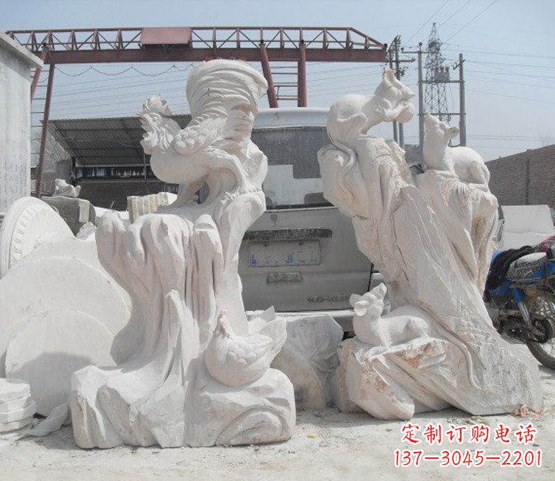 张掖中领雕塑,打造古典唯美的汉白玉公鸡雕塑
