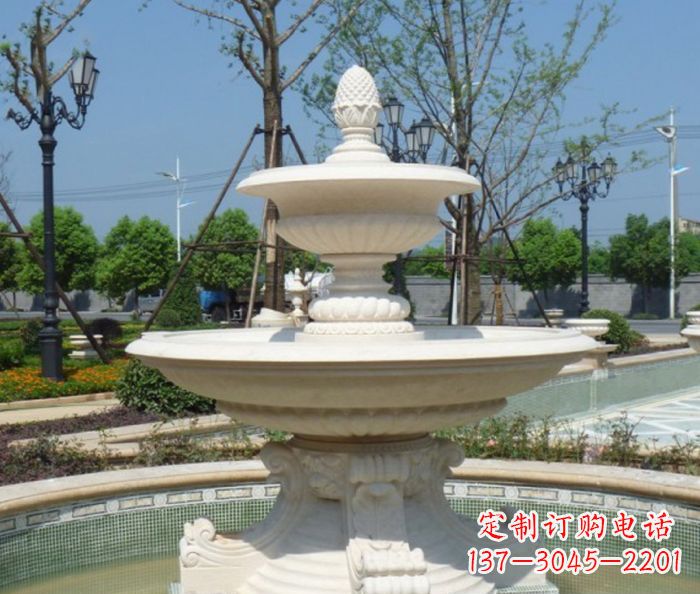 张掖汉白玉多层喷泉石雕