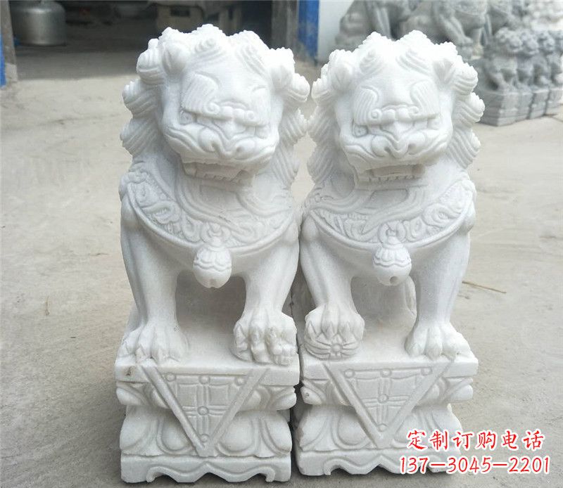 张掖定制精美的汉白玉酒店吉祥狮子门墩