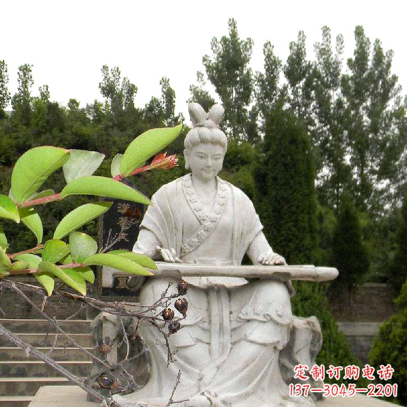 张掖汉末才女蔡文姬弹琴石雕塑-景区园林历史名人雕像