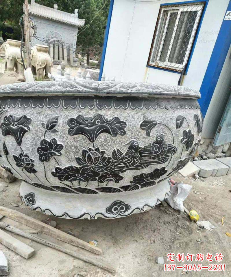 张掖荷花石雕水缸,给你安静的空间
