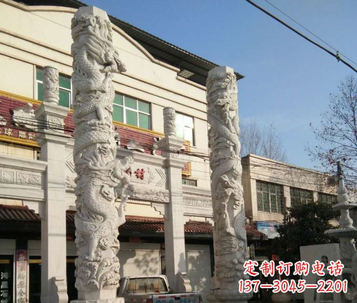 张掖汇聚古灵神韵的大理石龙柱雕塑