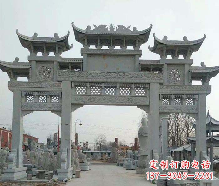 张掖三门牌坊石雕，精美汉风石雕装饰景区