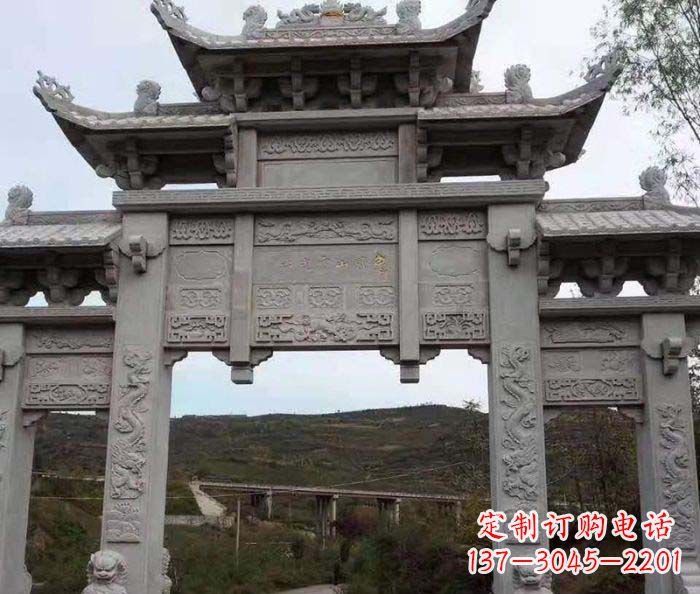 张掖景区三门石雕牌坊 (2)