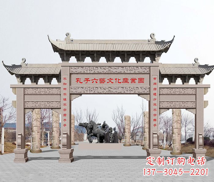 张掖景区三门石雕牌坊-高质美观可靠的雕塑装置