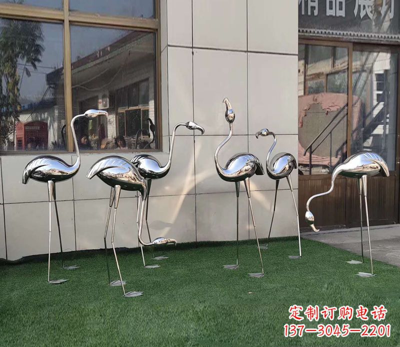 张掖优雅古典的镜面不锈钢仙鹤雕塑