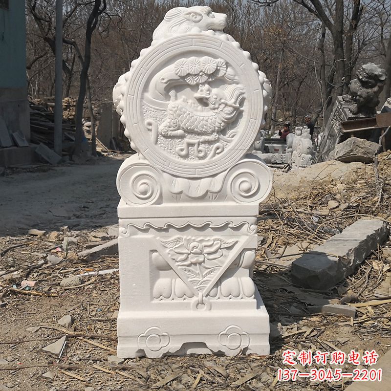 张掖老石雕狮门墩狮子
