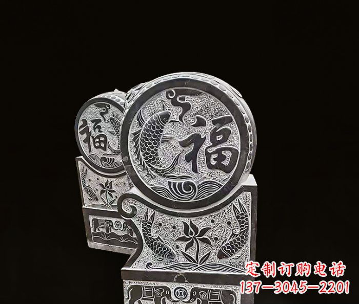 张掖年年有余雕塑-门墩仿古抱鼓石